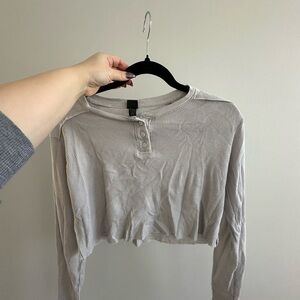 Gray Cropped Henley Top